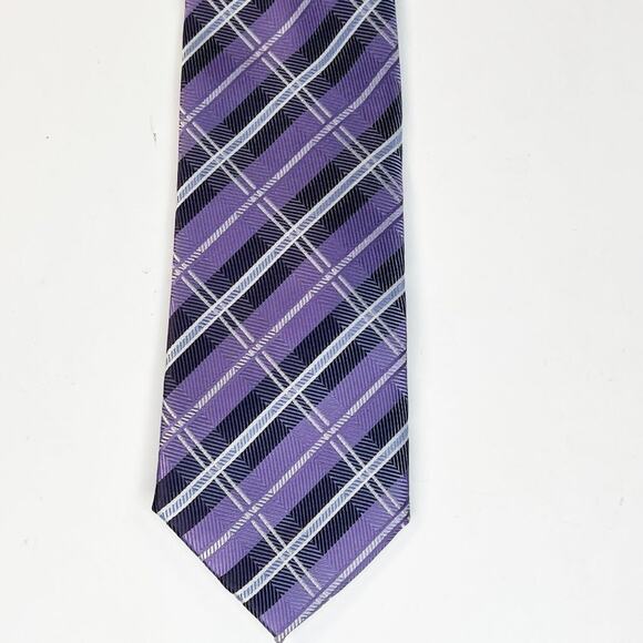 Bill Blass Essentials Plaid Print Mens Neck Tie Purple Grey - Picture 2 of 7